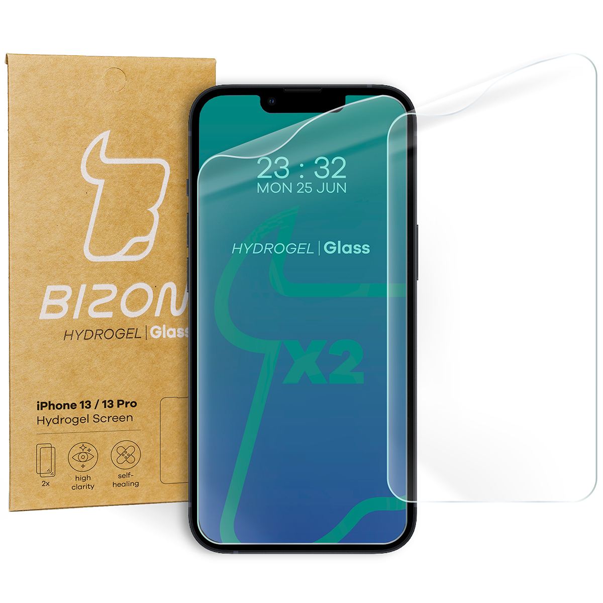 Folia hydrożelowa Bizon Film Hydrogel Front Duo dla iPhone 13 / 13 Pro, 2 sztuki